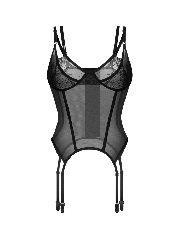 Корсет Obsessive Arrowel Black corset S/M, з підв’язками для панчіх фото 3