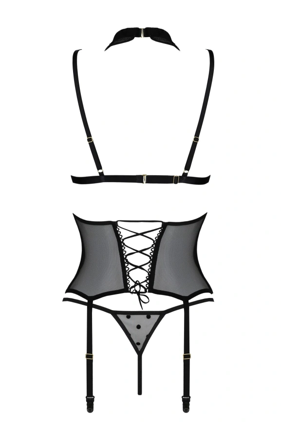 Корсет с открытой грудью Passion DOMINICA CORSET L/XL black, пажи для чулок, стринги фото 4