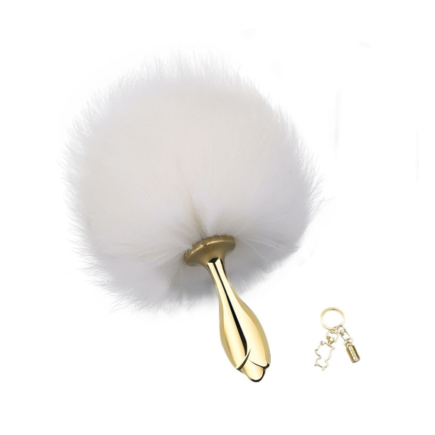 Металева анальна пробка — кролячий хвіст LOCKINK SEVANDA White Bunny-Tail Anal Rose-shape Plug фото 1