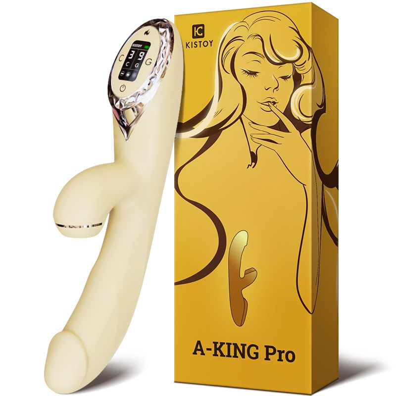 Вакуумний вібратор-кролик з підігрівом KISSTOY A-King Pro Yellow, з LED-екраном фото 4