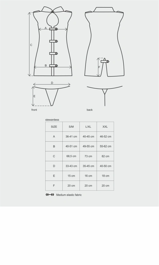 Эротический костюм стюардессы Obsessive Stewardess 3 pcs grey L/XL, серый, платье, стринги, пилотка фото 7