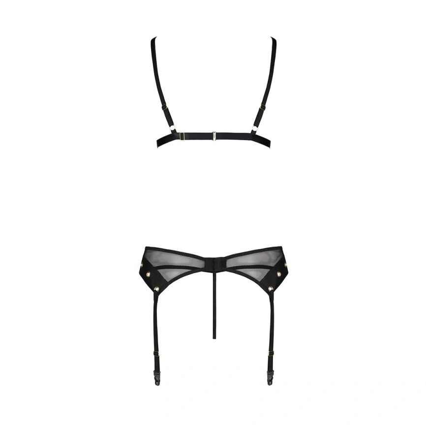 Комплект белья Passion NESSY SET S/M black, бюстгальтер, пояс для чулок, стринги фото 11