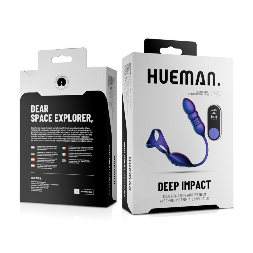 Анальний стимулятор з ерекційним кільцем Hueman Deep Impact, пульсація, масаж промежини фото 5