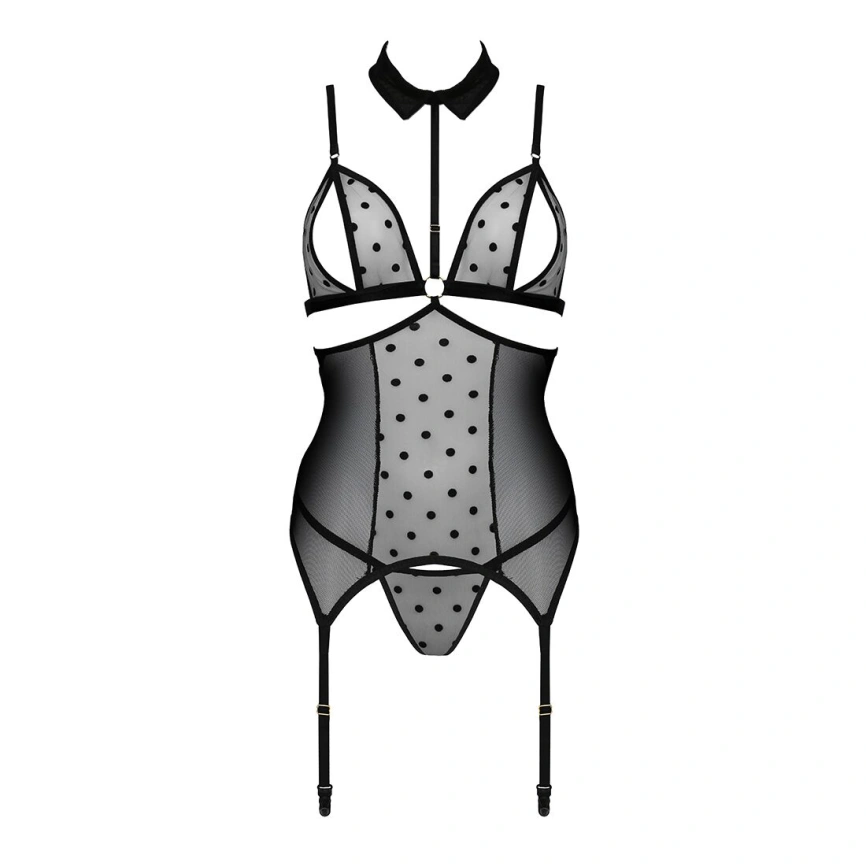 Корсет с открытой грудью Passion DOMINICA CORSET L/XL black, пажи для чулок, стринги фото 9