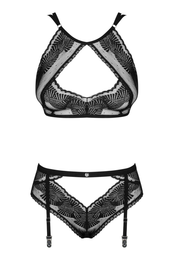 Комплект Obsessive Allastia 2-pcs set black L/XL, регульовані бретелі, багаторівнева застібка фото 4