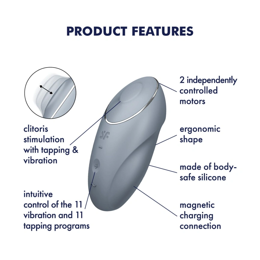 Вибростимулятор-пульсатор Satisfyer Tap & Climax 1 Bluegrey, эффект постукивания пальцем, 2 мотора фото 7