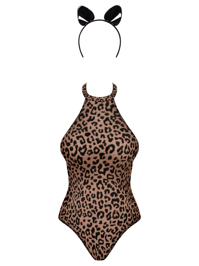 Еротичний костюм леопарда Obsessive Leocatia teddy S/M, боді, обруч з вушками фото 3