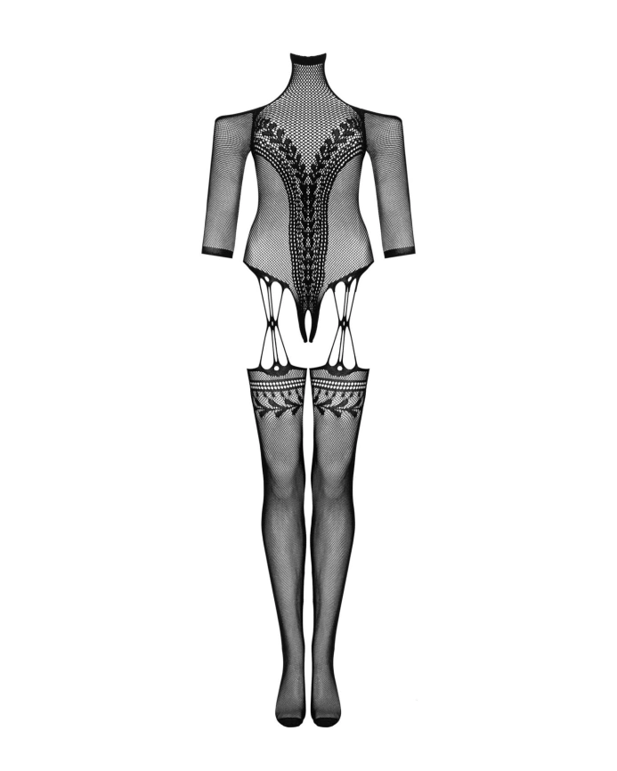 Нейлоновый бодистокинг с имитацией чулок Obsessive Bodystocking G333 S/M/L, black, с доступом фото 3