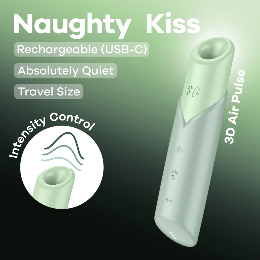 Вакуумный стимулятор Satisfyer Naughty Kiss, магнитная технология 3D Air Pulse, 30 режимов работы фото 6