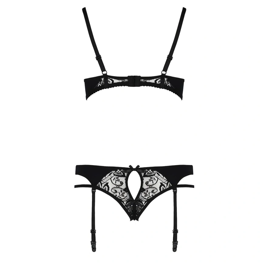 Комплект белья Passion PAULINE SET S/M, black, стрэпы, лиф, стринги и пояс для чулок фото 7