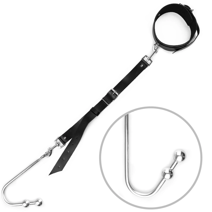 Анальный крюк 3 с ошейником из натуральной кожи Art of Sex - Anal hook, Черный фото 1
