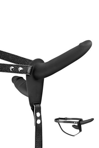 Подвійний страпон Fetish Tentation Strap-On with Double Dildo Black фото 1