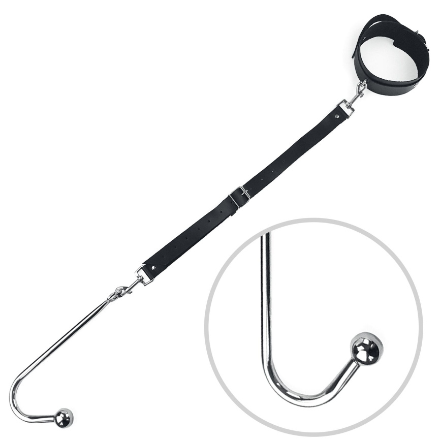 Анальний гак 2 із нашийником з натуральної шкіри Art of Sex - Anal hook, Чорний фото 1