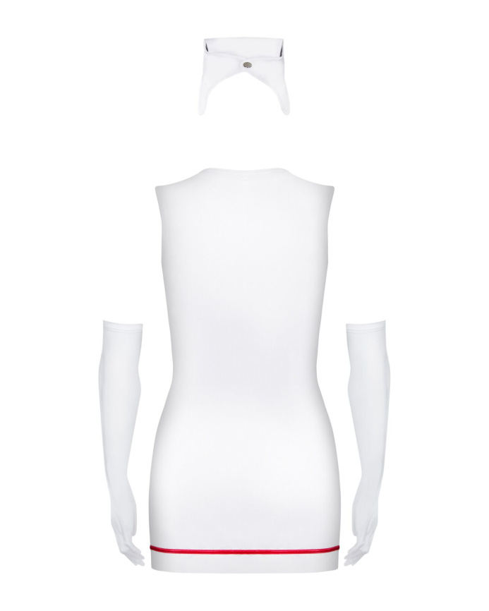 Еротичний костюм медсестри Obsessive Emergency dress S/M, white, сукня, стринги, рукавички, чепчик, стетоскоп фото 3
