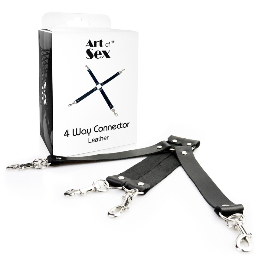 Хрестовина з натуральної шкіри Art of Sex – 4 Way Connector, чорний фото 3