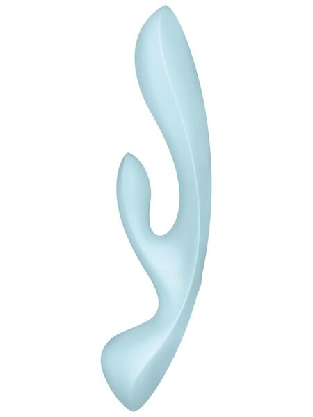 Двосторонній вібратор-кролик Satisfyer Triple Oh Light Blue, 3 мотори, руків’я-масажер фото 2