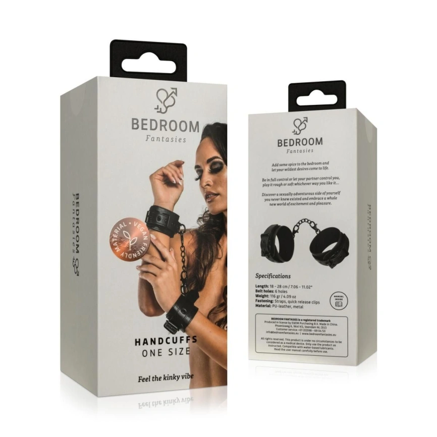 Наручники Bedroom Fantasies: Faux Leather Handcuffs One Size, черные фото 7