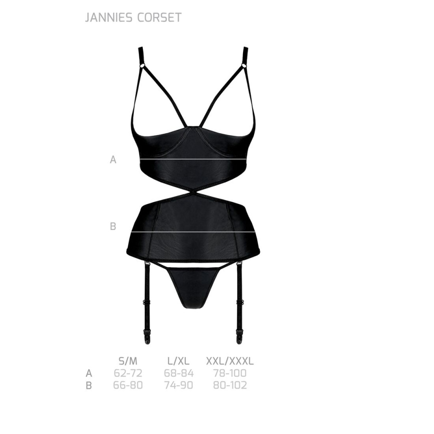 Корсет з відкритими грудьми Passion JANNIES CORSET S/M black, стрінги в наборі фото 12