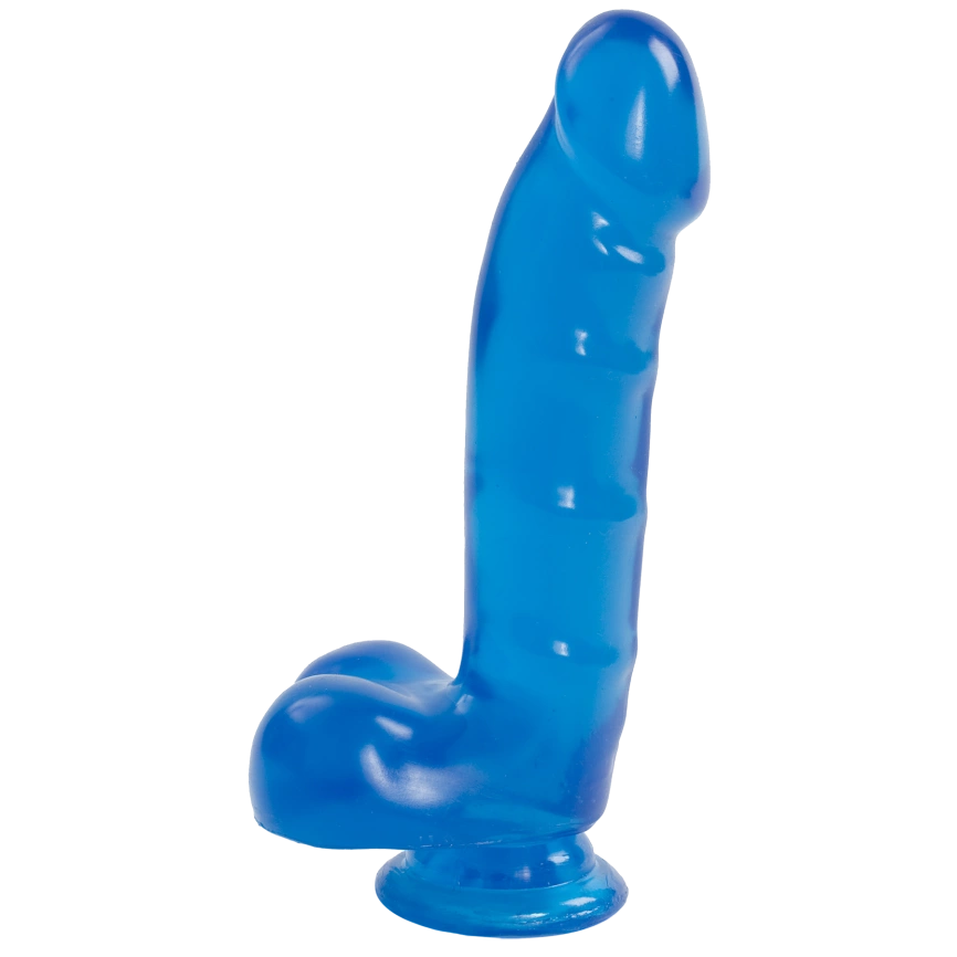 Фаллоимитатор Doc Johnson Jelly Jewels Cock & Balls Blue, диаметр 3,6см, антибактериальный ПВХ фото 1