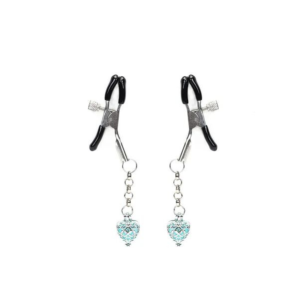Затискачі для сосків із сердечком Liebe Seele Glow-in-dark Nipple Clamps Light Blue, світяться в темряві фото 1