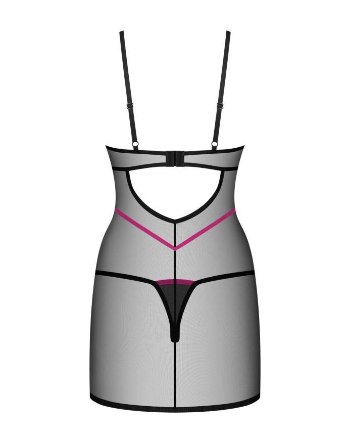 Пеньюар Obsessive Novenes chemise & thong, M/L, обтислий, прозорий, зі стрепами, стрінги в комплекті фото 5