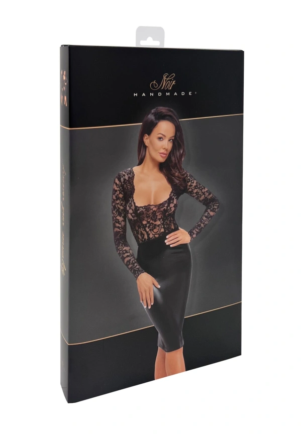 Платье Noir Handmade F295 Euphoria, 3XL, black, кружево, глубокое декольте, юбка миди под латекс фото 6