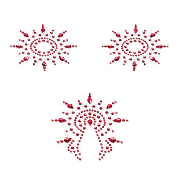 Пестіс з кристалів Petits Joujoux Gloria set of 3 - Red, прикраса на груди та вульву фото 1