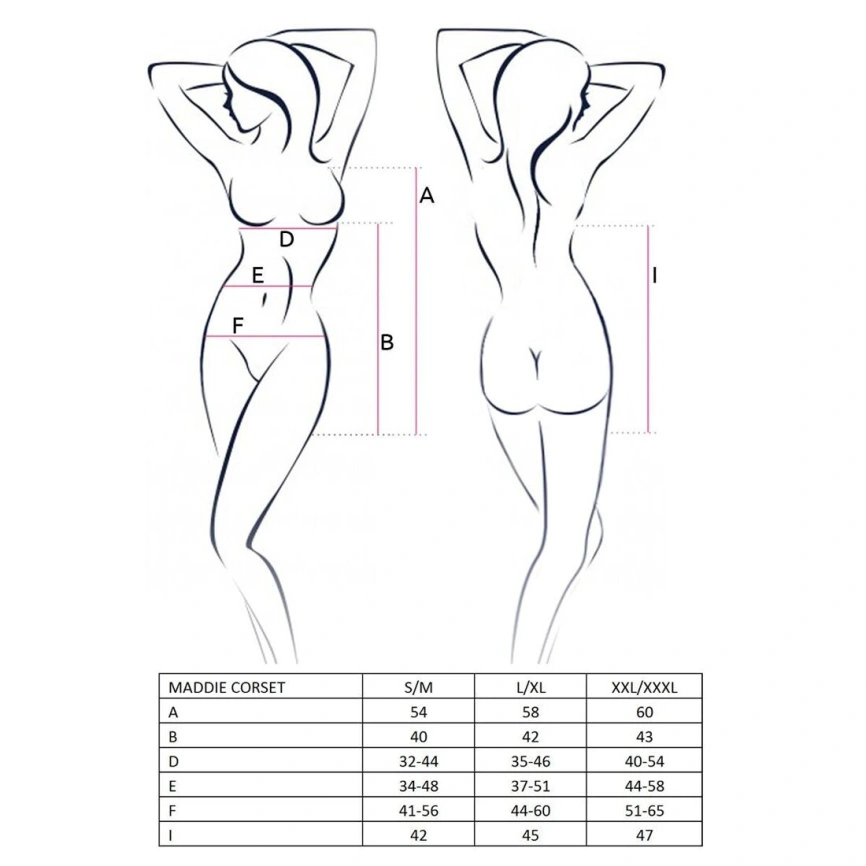 Корсет-сорочка с пажами Passion MADDIE CORSET S/M, black, трусики фото 5