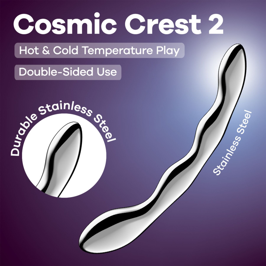 Металевий дилдо Satisfyer Cosmic Crest 2, двосторонній, можна нагрівати й охолоджувати фото 6