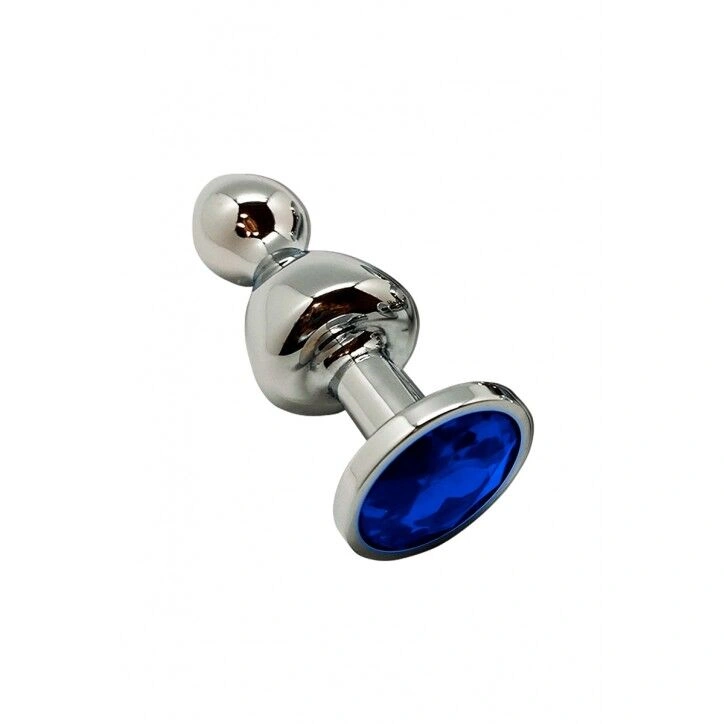 Металлическая анальна пробка Wooomy Lollypop Double Ball Metal Plug Blue S, диаметр 2,8 см, длина 8, фото 1