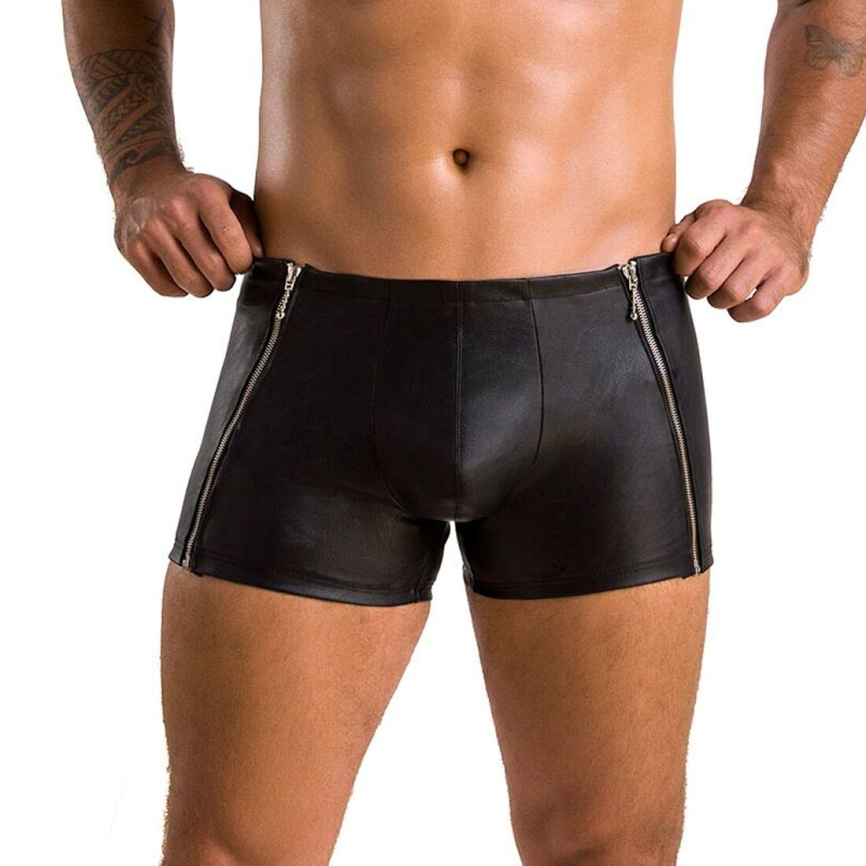 Чоловічі шкіряні боксери з блискавками Passion 049 SHORT MATT L/XL Black фото 7