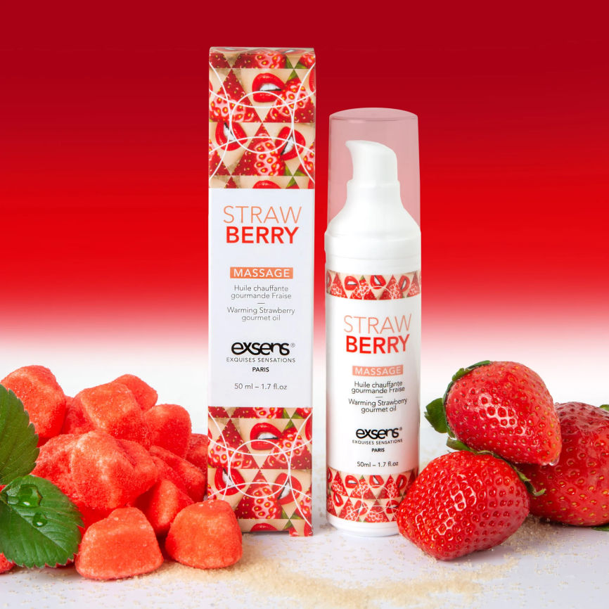 Масажна олія EXSENS Strawberry 50 мл розігрівальна, без цукру, без парабенів, їстівна фото 6
