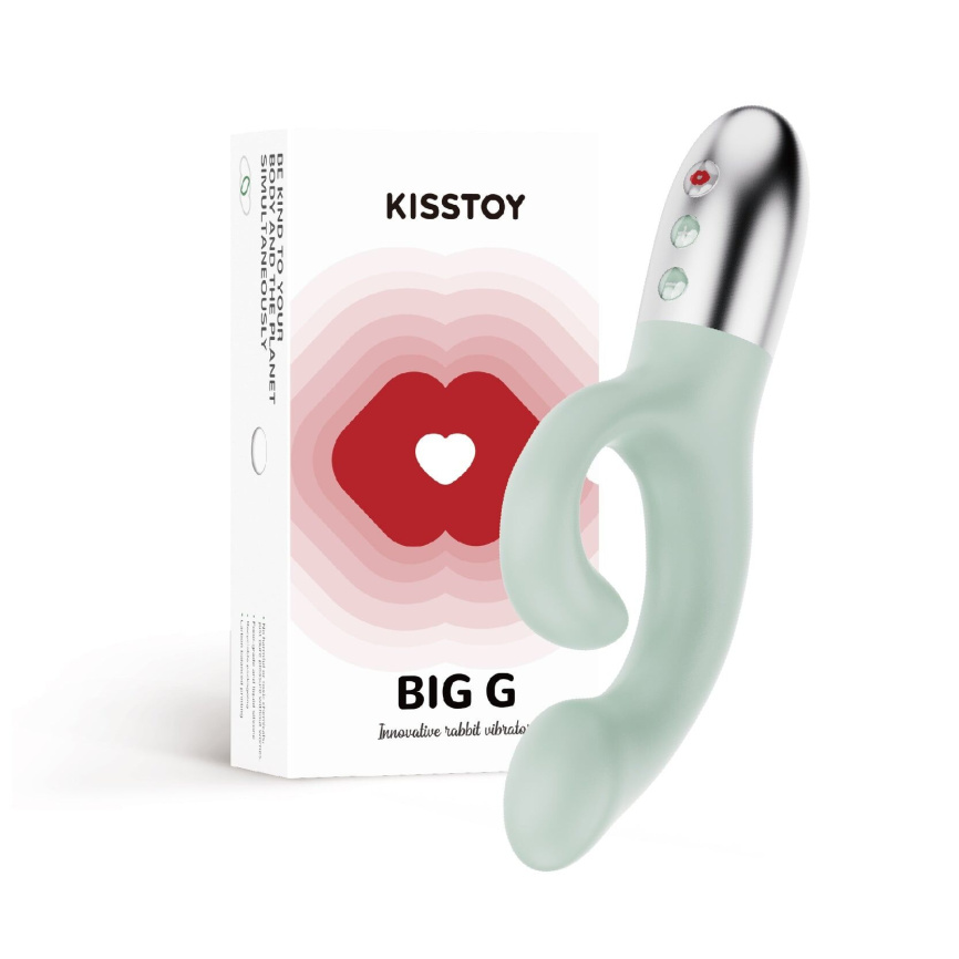 Вібратор-кролик для точки G KISTOY Big G Green, вигнутий відросток, автоматичний підігрів фото 3