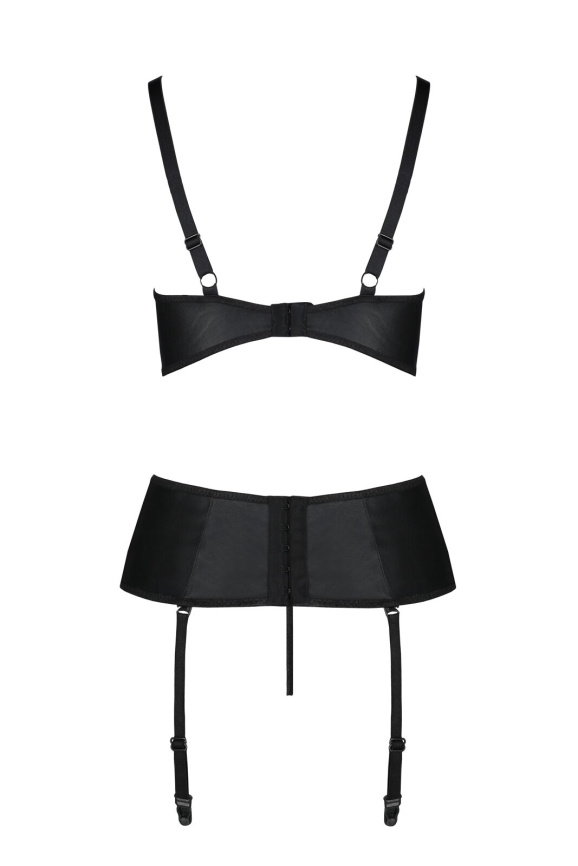 Корсет з відкритими грудьми Passion JANNIES CORSET L/XL black, стрінги в наборі фото 4
