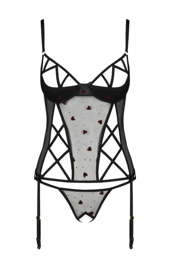 Корсет с подвязками, стринги Passion LOVELIA CORSET S/M, black фото 5