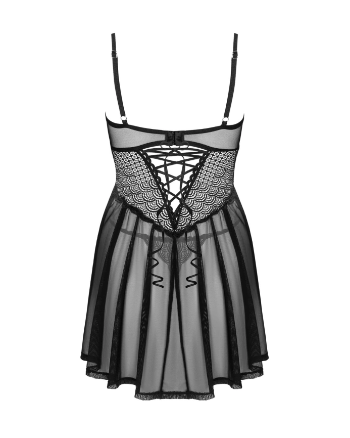 Эротический комплект Obsessive Chemeris babydoll & thong M/L, пеньюар и стринги фото 4