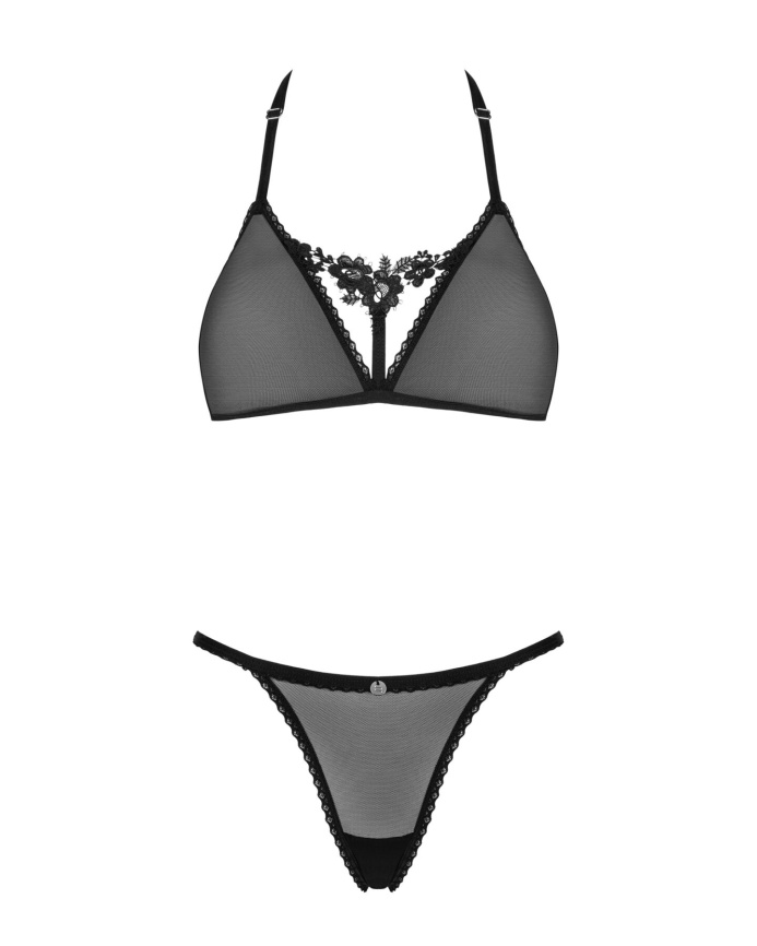 Напівпрозорий комплект Obsessive Celia Noir 2-pcs set XS/S, бюстгальтер, стрінги фото 3