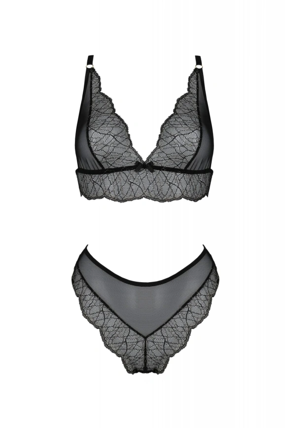 Комплект белья Passion AMBERLY SET 6XL/7XL black, лиф, трусики бразилиана, люрексовая нить фото 3