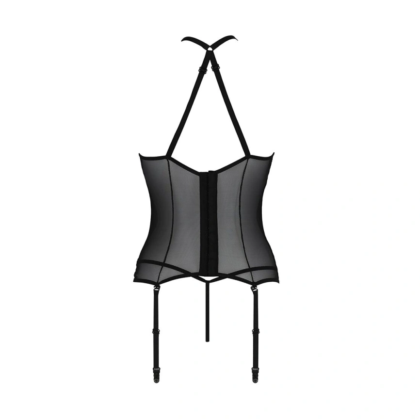 Корсет с пажами Passion SATARA CORSET L/XL black, стринги, кружево, застежки спереди и сзади фото 11