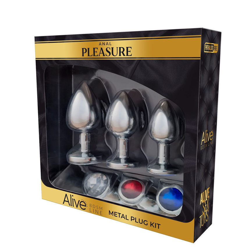 Набір металевих анальних пробок Alive Metal Plug Kit, діаметр 3,2 см / 3,5 см / 4,1 см фото 1