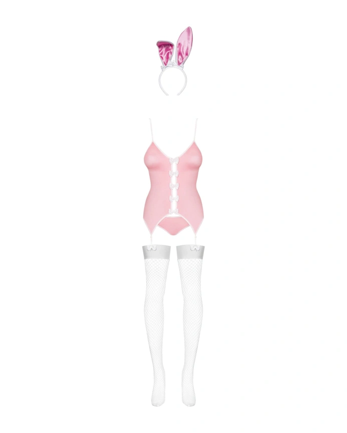 Эротический костюм зайки Obsessive Bunny suit 4 pcs costume pink L/XL, розовый, топ с подвязками фото 5