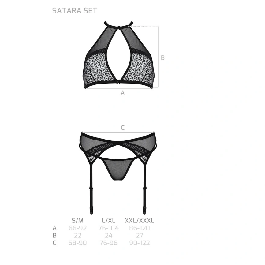 Комплект белья Passion SATARA SET L/XL red, топ, пояс для чулок, стринги фото 12