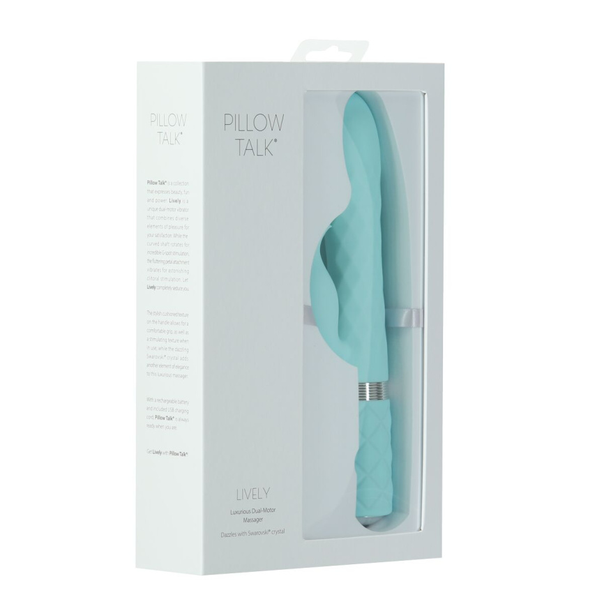 Розкішний кролик з ротацією та вібрацією Pillow Talk Lively Teal, кристал Сваровскі фото 11