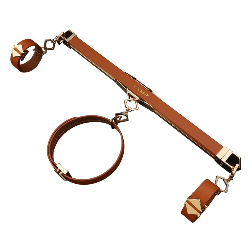 Фиксатор-распорка LOCKINK Adjustable Spreader Bar Set, коричневый, кожаный, ремни для шеи, рук/ног фото 1