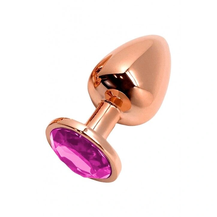Металлическая анальная пробка Wooomy Tralalo Rose Gold Metal Plug Magenta L, диаметр 4 см, длина 9 с фото 1
