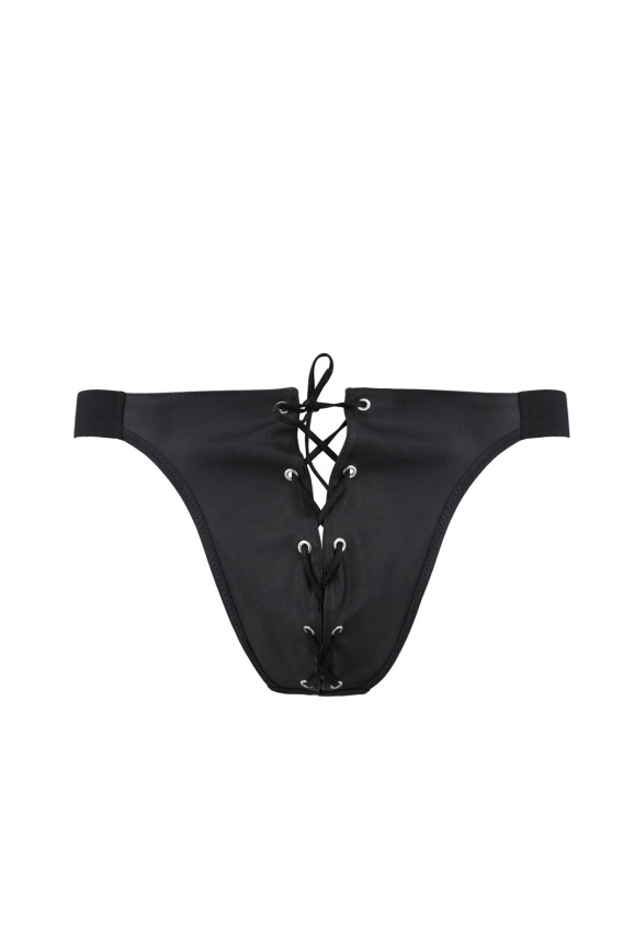 Чоловічі сліпи на шнурівці Passion 044 SLIP BEN XXL/XXXL Black, екошкіра, люверси фото 3