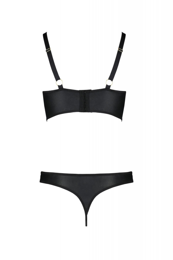 Комплект з екошкіри Passion MALWIA BIKINI 6XL/7XL black, з люверсами та ремінцями, бра, трусики фото 4
