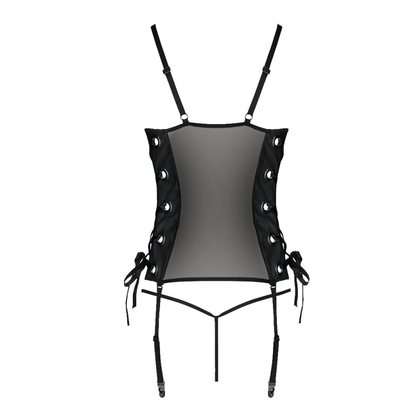 Сетчатый корсет из экокожи Passion MALWIA CORSET 6XL/7XL black, с люверсами и съемными пажами фото 8