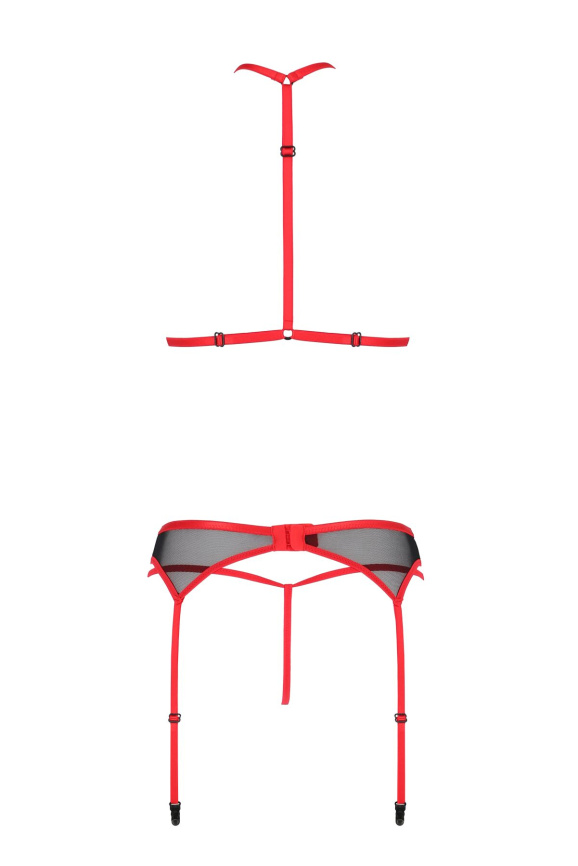 Комплект білизни Passion SATARA SET L/XL red, топ, пояс для панчіх, стрінги фото 4