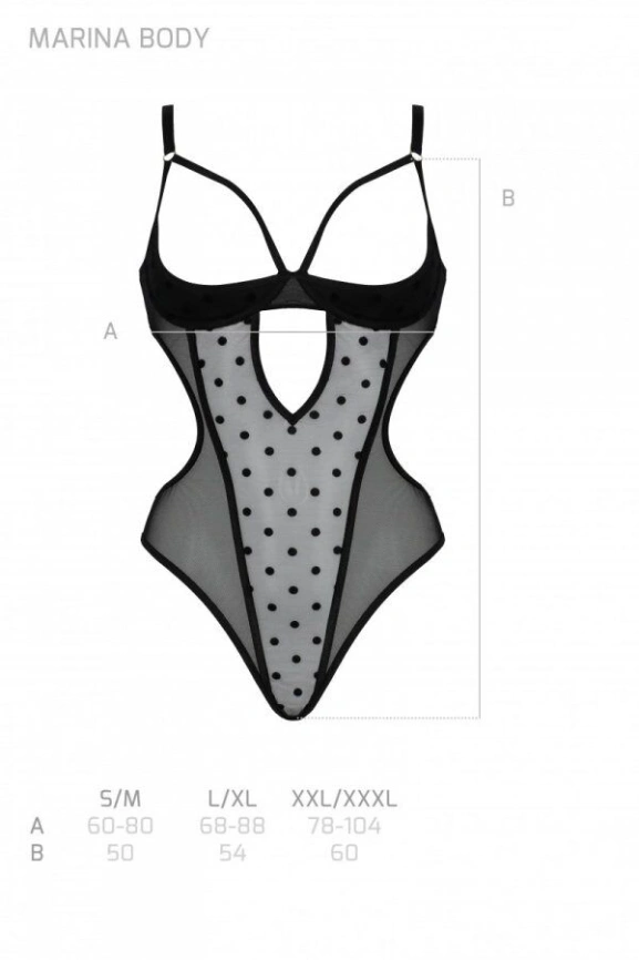 Эротическое боди Passion MARINA BODY, XXL/XXXL, black, с открытыми чашками фото 5